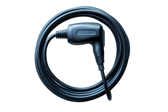 Dark Blue Coiled Power Cable with Connector  isolated on transparent background