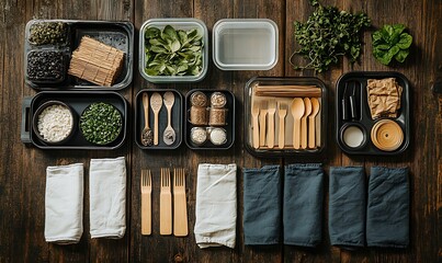 Sustainable Food Containers and Utensils Flatlay