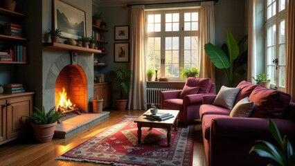 Living room with furniture and fireplace