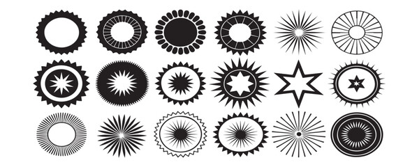 Geometric Starburst & Sunburst Silhouettes – Black Vector Shapes & Abstract Icons