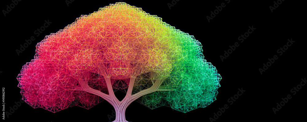 Poster Fractal miracle tree of Pythagoras showcasing vibrant geometric design and symmetry