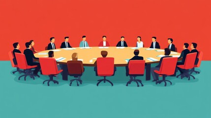 Business Meeting Around a Long Conference Table with Participants in Professional Attire