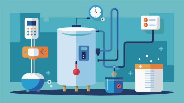 A water heater that adjusts its temperature settings based on the households daily routine decreasing energy consumption during times when hot water is not needed.. Vector illustration