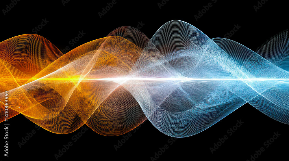 Poster dynamic wave of colorful lines creates energy flow effect on black background