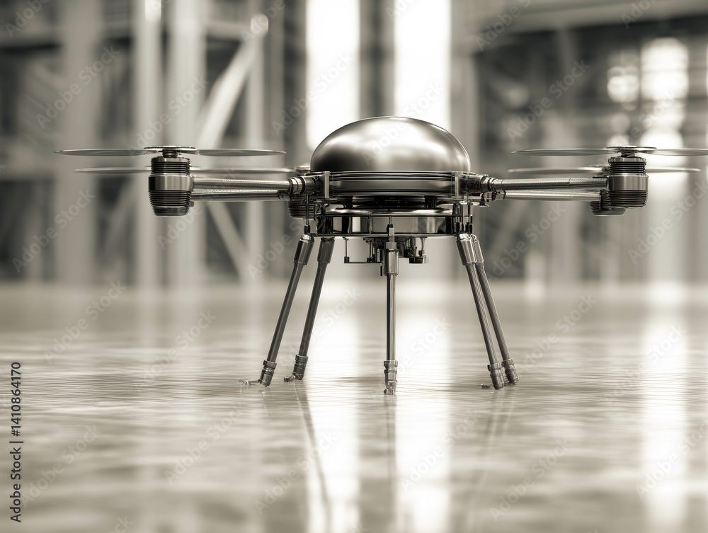 Aufkleber floating smart drone scans environment in high tech cleanroom with advanced sensors