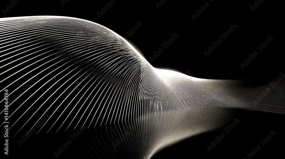 Poster Minimalistic black and white line pattern creating rhythmic motion in an optical illusion style