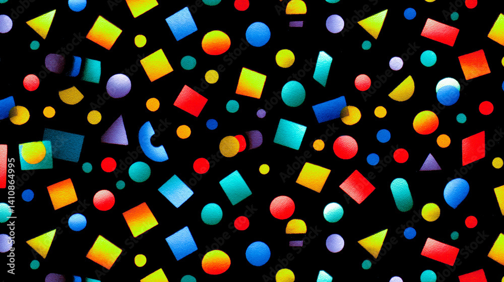 Aufkleber retro abstract pattern featuring bold memphis style shapes in vibrant colors and asymmetric layout