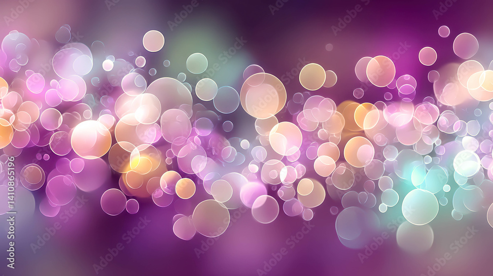 Poster soft blurred bokeh lights create a dreamy atmosphere in purple and blue tones amidst an ethereal fog