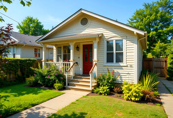 Small suburban house with garden, perfect for residential architecture.