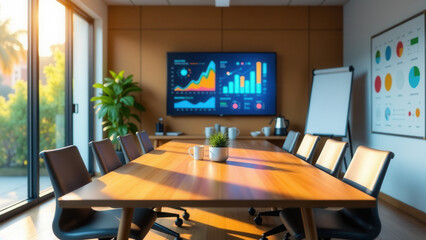 Fototapeta premium Wooden table in a conference room