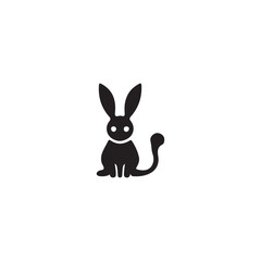 Obraz premium Cute Black Silhouette of a Sitting Rabbit.A simple, black silhouette of a rabbit sitting facing forward.