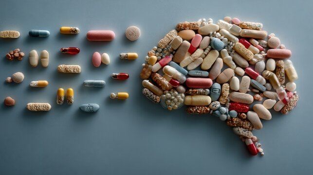 Crafting awareness pill composition health space vertical photograph hyperrealistic approach artistic display