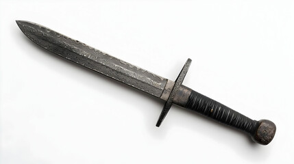 Antique Dagger With Ornate Blade On White Background