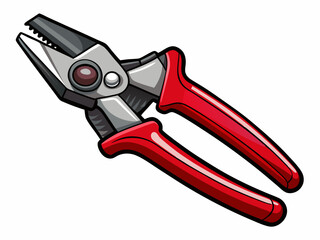 Fototapeta premium A sharp wire cutter tool vector with red insulated handles and short cutting blades, isolated on a white background.