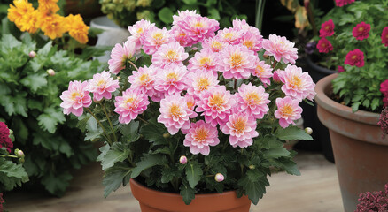 Obraz premium Dália compacta 'Dalina Maxi Starburst Pink' em flor.