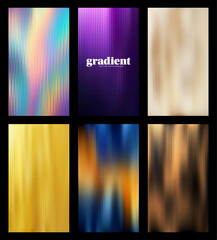 Fototapeta premium Ripple glass distortion background set. Collection Vertical Abstract fractal effect ribbed glass texture with vibrant gradients. Reeded Bold dynamic design blending futuristic tones vector bg.