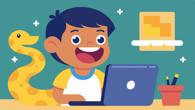 A child beaming with pride as their Python program runs successfully for the first time.. Vector illustration