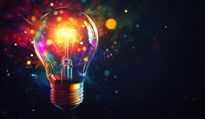 Glowing lightbulb amidst vibrant, colorful explosion