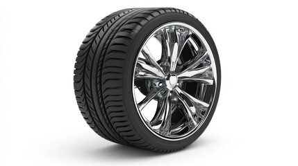 Obraz premium HighPerformance Car Wheel with Chrome Rim and Tread Pattern