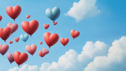 Heart balloons in blue sky
