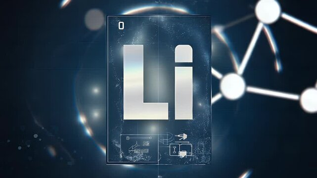 Digital representation of the lithium element with atomic symbol and scientific notations.
