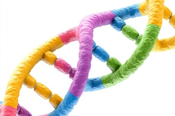 vivid DNA double helix, showcasing structure and features, isolated on white background, no