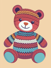 Knitted toy bear. Vector isolated illustration