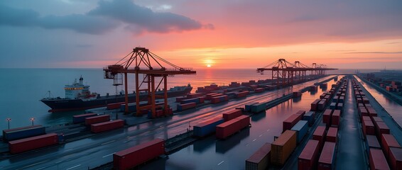 Stack of Colorful Shipping Containers at Sunset