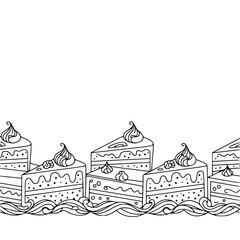 Fototapeta premium Hand-Drawn Cake Slices Border in Black and White