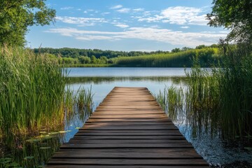 Fototapeta premium Serene lakefront boardwalk