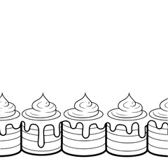 Line Art Cakes Border, White Space, Food Illustration, Outline Design