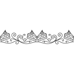 Elegant Cake Slice Border, Black & White Line Art, Vector