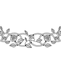 Elegant Rose and Leaf Border Ornament, Black and White Vector