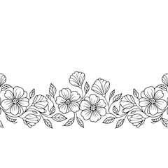 Elegant Floral Border - Hand-Drawn Line Art on White, Minimalist Design