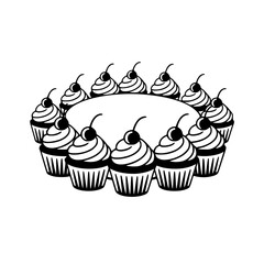 Cupcake Circle: Minimalist Cake Ring Illustration, Black & White, for Cards & Designs