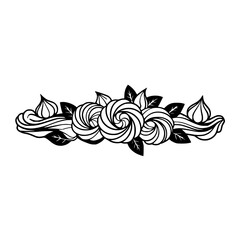 Ornamental Floral Line Art: Elegant Black & White Design Element