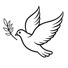 Silhouette of Dove Flying with Olive Branch