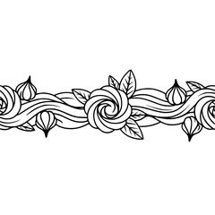 Elegant Black & White Floral Border, Vector Illustration