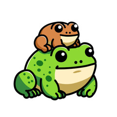 Illustration of vector design of an adult frog with small frogs, frog icons, frog logos, very good as stickers, with plain backgrounds.