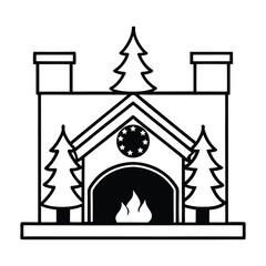 Silhouette of Fireplace Mantle with Christmas Village