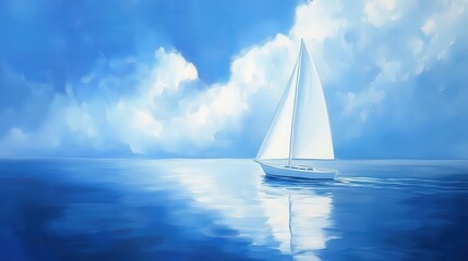 Obraz premium A tranquil seascape featuring a sailboat on a serene blue ocean.