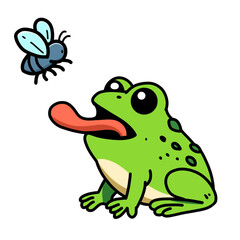 Illustration of vector design of a frog preys on insects, frog icons, frog logos, very good as stickers, with a plain background.