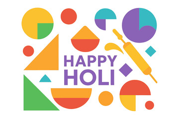 Happy Holi, as represented by a creative flat minimal trendy style colorful geometric shape vector illustration background