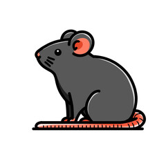 Illustration of vector design a mouse is sitting, mouse icon, rat logo, very good as a sticker, with a plain background.