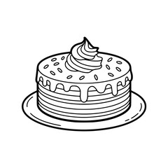 Minimalist Cake Illustration: Outline Dessert Design for Coloring or Print