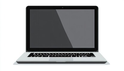 Fototapeta premium Sleek silver laptop with dark grey screen, isolated on white