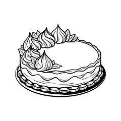 Hand-Drawn Cake Illustration: Whimsical Outline Art on Neutral Background