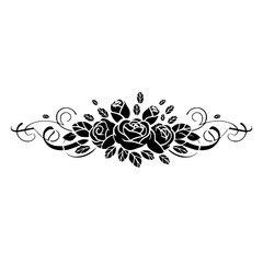 Elegant Black Rose Ornament, Floral Design Element, Vector Illustration