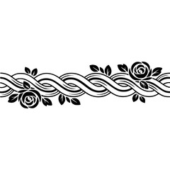 Elegant Black Rose Border, Floral Ornament on White Background