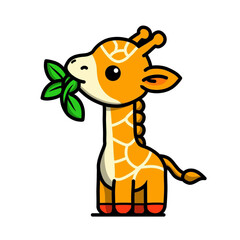 Illustration of vector design of a giraffe eating leaves, giraffe icons, giraffe logos, is very good as a sticker, with a plain background.
